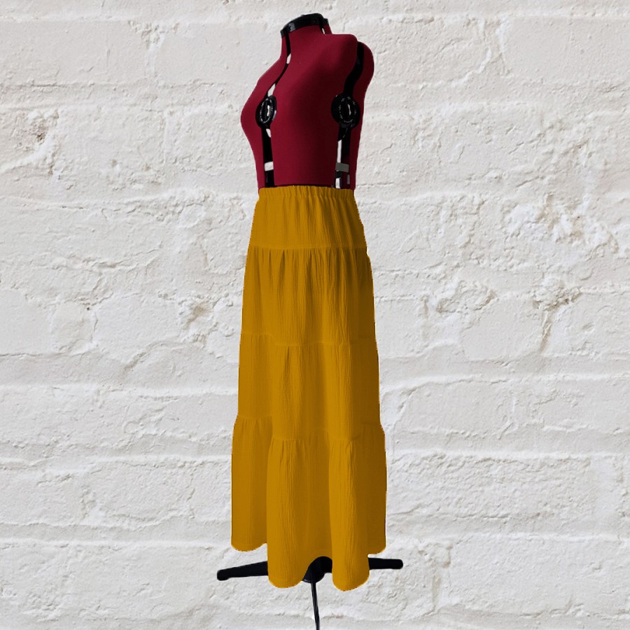 Šafrano spalvos ilgas muslino sijonas